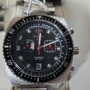 Zodiac Black and Silver Tachymeter Watch